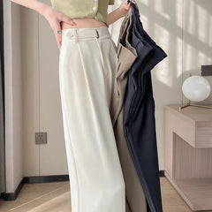 Women’s Wide Leg Pants Women Korean Style High Waist Black Trouser Office Ladies Fashion Loose Grey Suit Trousers Streetwear