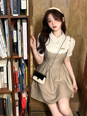 pantsparadises DRESS TO IMPRESS Summer Patchwork Elegant Mini Dress Women Ruffles High Waist Sweet Casual Dress Female Korean Style Evening Party Dress Y2k