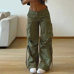 pantsparadises y2k Streetwear Pockets Cargo Pants Harajuku Low Rise Baggy Straight Pants Loose Korean Fashion Trousers Aesthetic Womens