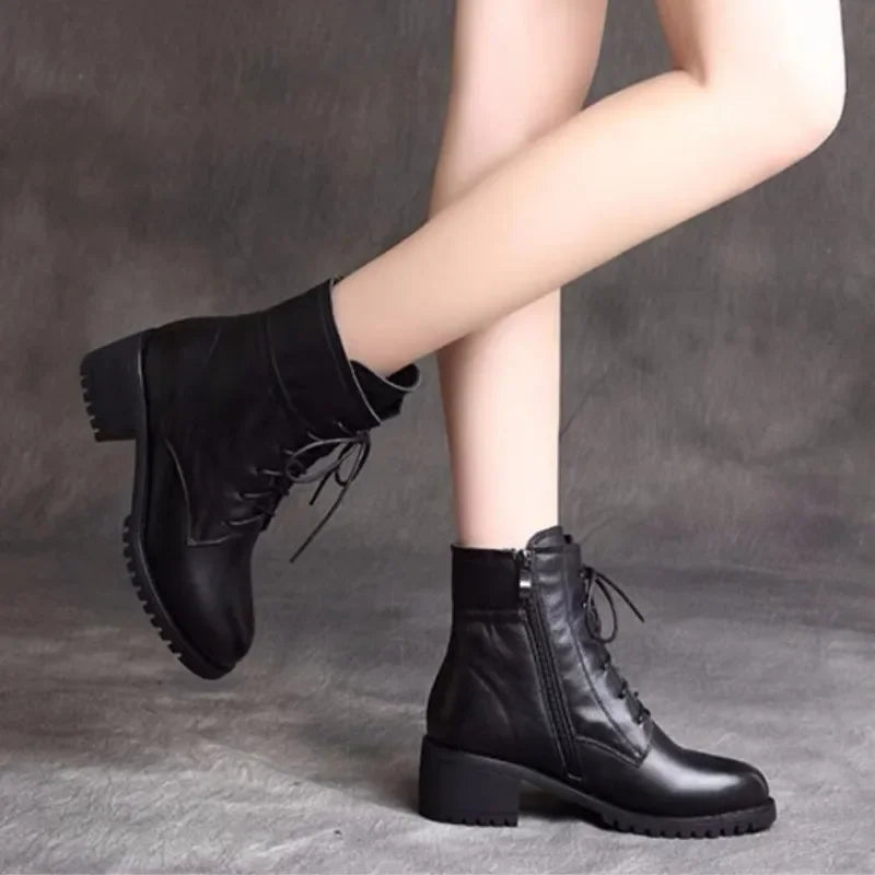 pantsparadises High Quality Ladies Shoes Side Zipper Women's Boots Fashion Cross-tied Modern Boots Women Hot Sale Plus Size Ankle Boots