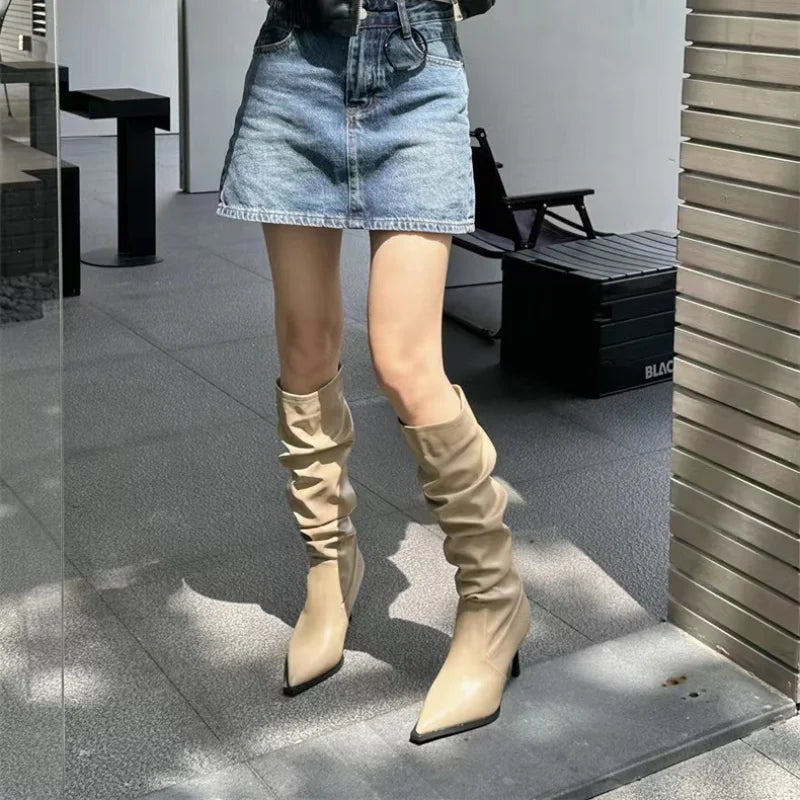 pantsparadises Sexy Winter Women High Boots Fashion Pointed Toe Stiletto Heel Long Boots Ladies Elegant Knee High Boots Shoes