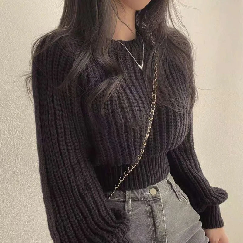 pantsparadises FALL OUTFIT Loose Vintage Harajuku Lantern Long Sleeve Women Sweater Korean Autumn Knit Soft Warm Top Chic Pullovers Solid Femme Sweater