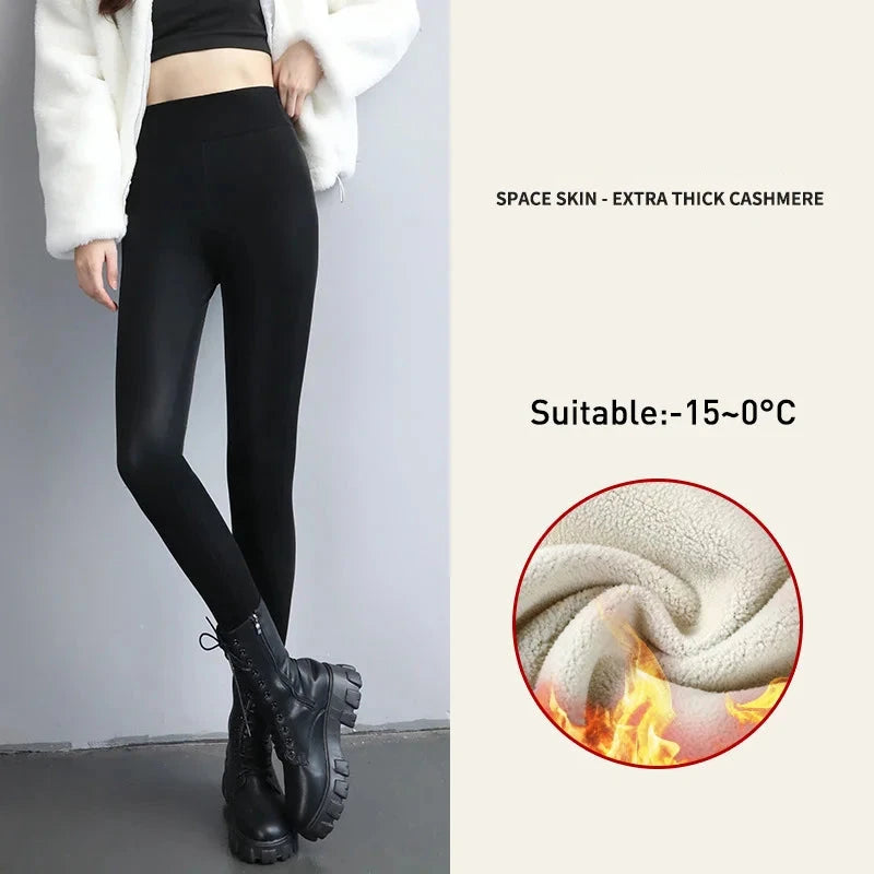 pantsparadises Autumn Winter Black Fleece Matte Leather PU Leggings Women's High Waist Elasticity Lift Buttock Trousers Skinny Legging Pants