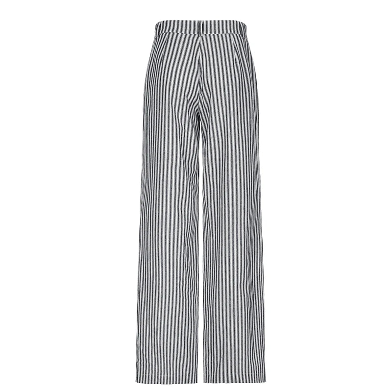 pantsparadises Striped Low Waist Wide Leg Pants Women Old Money Style Streetwear Fashion Baggy Trousers Office Elegant Suit Pants 2024