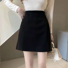 pantsparadises DRESS TO IMPRESS Summer Mini Skirts Women Faldas A-line Solid Hot Soft Simple Stylish High Waist Office Ladies All-match Retro Trendy Minimalist