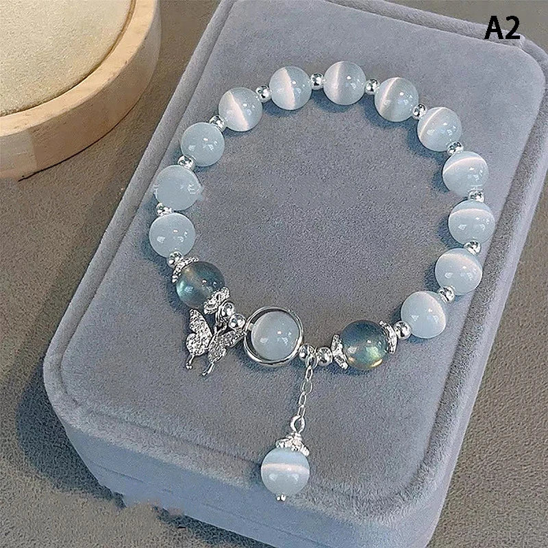 pantsparadises Original Opal Sea Blue Treasure Moonlight Crystal Bracelet Light Luxury Elastic Bracelet For Girls Women Jewelry Accessories