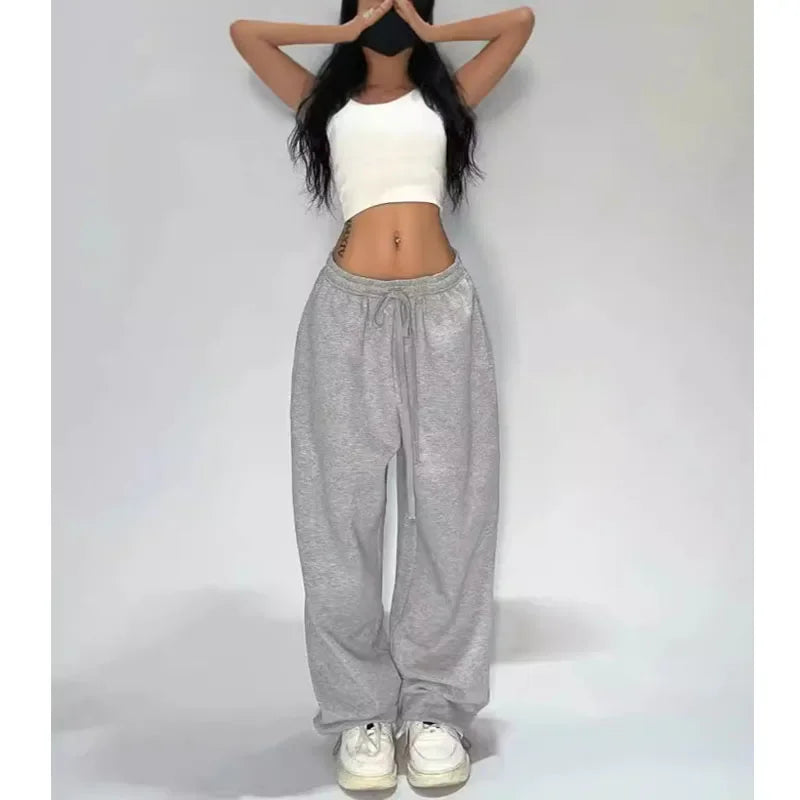 pantsparadises Casual Gray Sweatpants Women Wide Leg Black Joggers Classic Baggy Streetwear Oversized Sports Female Trousers All-match