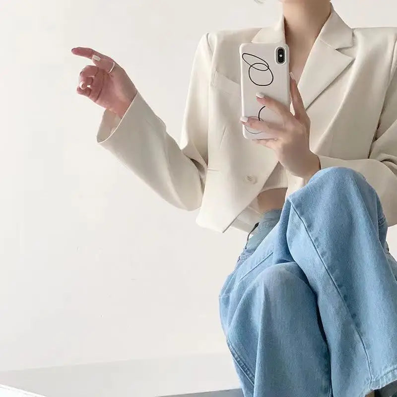 pantsparadises Short Fashion women Blazer Solid Color single-breasted women's Long Sleeve Blazers 2024 Elegant Ladies Thin office Jacket Coat