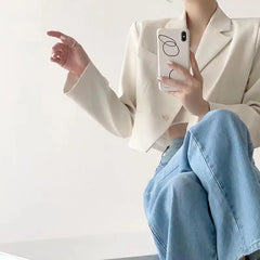 pantsparadises Short Fashion women Blazer Solid Color single-breasted women's Long Sleeve Blazers 2024 Elegant Ladies Thin office Jacket Coat