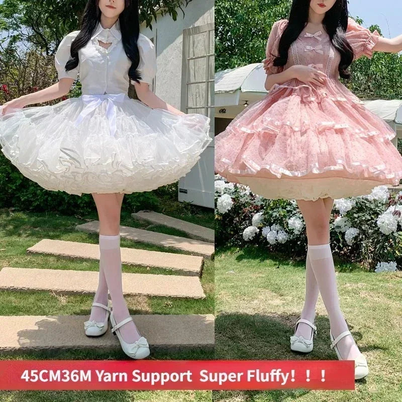 pantsparadises Multi-layer Ruffled Petticoats for Women Fluffy Bubble Skirt Crinoline Underskirt No Hoop Boneless Lolita Puffy Skirt Mini Skirt