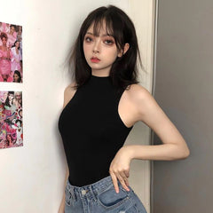 pantsparadises Harajuku Black Women T Shirt Y2K Sexy Slim Sleeveless Female Casual Tees Summer Gothic Ladies Bodysuits Clothing Jumpsuit