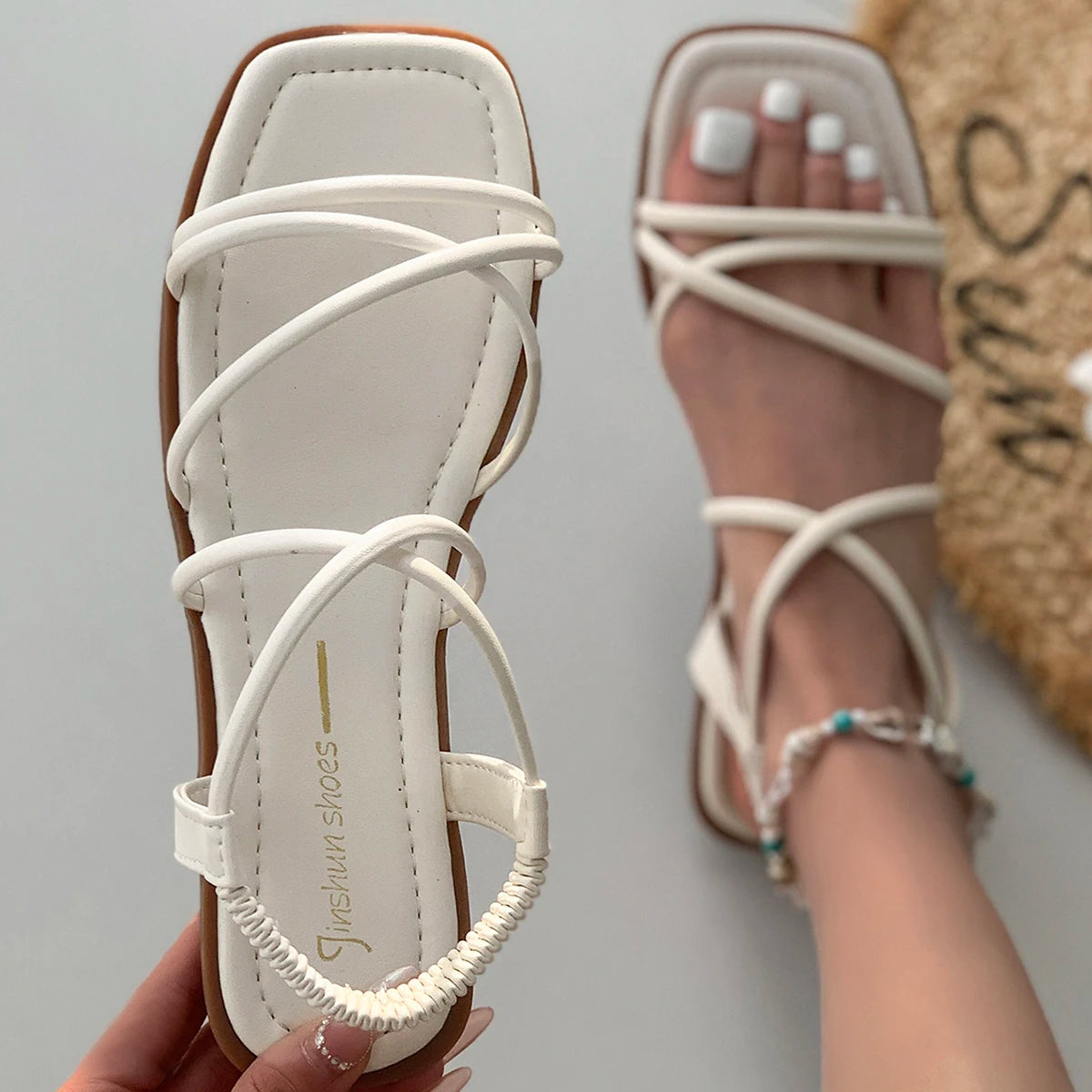 pantsparadises Fashionable Flat Sandals Women Wear a Variety of Summer Fairy Style Simple Beach Roman Sandals Sandals