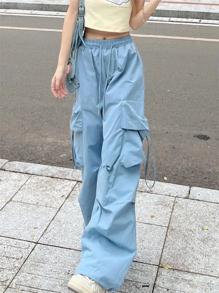 pantsparadises Y2k Cargo Pants Women Streetwear Casual Wide Leg Pants Harajuku Vintage Solid Baggy Straight Trousers Ladies Oversize Sweatpants