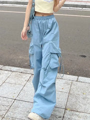 pantsparadises Y2k Cargo Pants Women Streetwear Casual Wide Leg Pants Harajuku Vintage Solid Baggy Straight Trousers Ladies Oversize Sweatpants