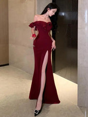 pantsparadises DRESS TO IMPRESS Red Sexy Club Backless High Split Ruffles Wrapped Hip Dress Elegant Luxury Off Shoulder Party Evening Dresses Women Summer