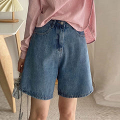 2024 Classic Denim Shorts Women Summer Blue High Waisted Shorts Casual Wide Leg Pants Stright Jeans Womens Shorts