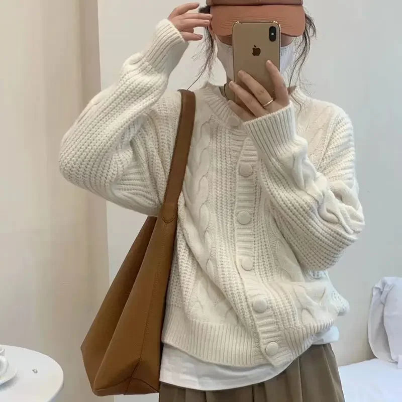 pantsparadises Ladies Sweaters Winter Button Kawaii Knitted Top for Women Yellow Cute Cardigan Designer Y2k Fashion Korea Korean Luxury Jumper