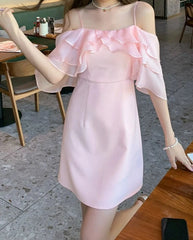 DRESS TO IMPRESS Pink Sweet Fairy Dress Women Ruffles Design Sexy Party Mini Dress Female Spring Elegant Princess Casual Korean Strap Dress