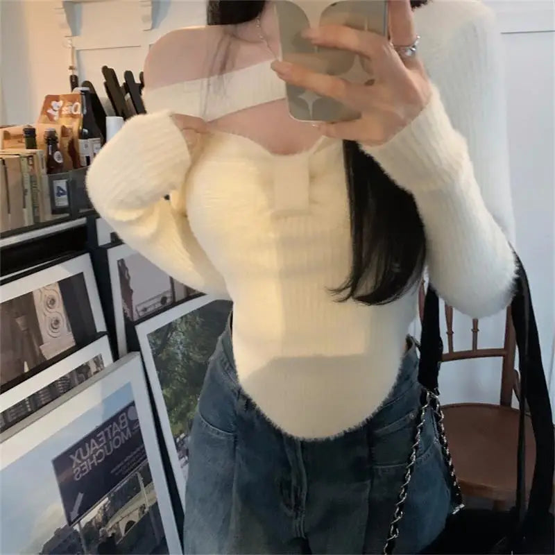 pantsparadises trashy outfits Spring Elegant Pullover Women Casual Solid Korean Style Long Sleeve Knitted Sweater Sweet Soft Sweater Female Y2K Crop Tops