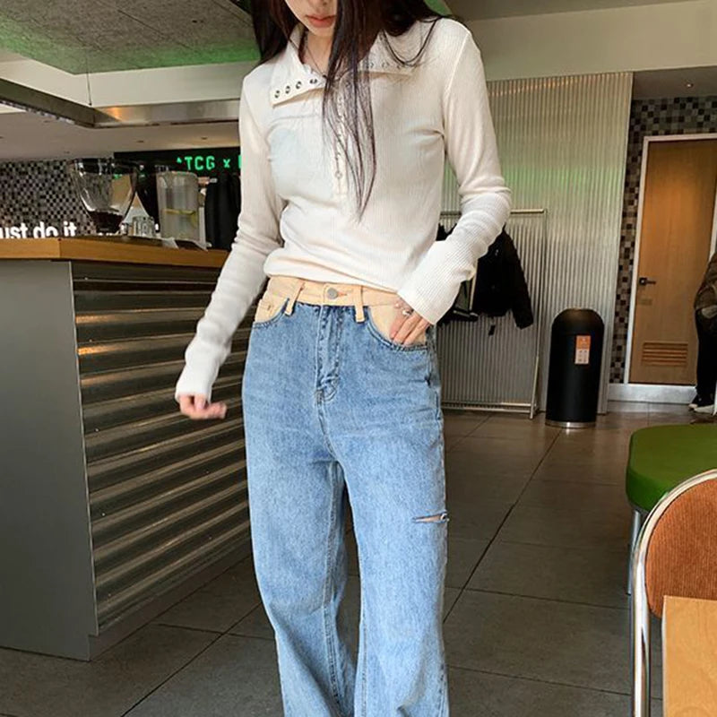 pantsparadises Button Up Women's Knitted Sweater Y2K Long Sleeve Slim Fit Pullovers for Women Autumn Winter All Match Bottoming Tops