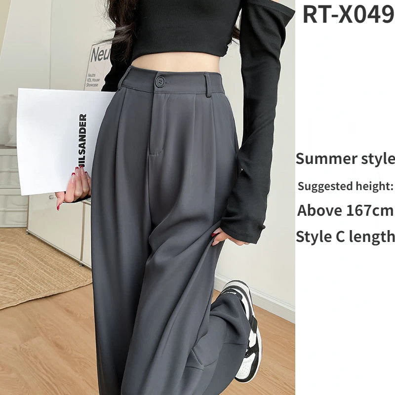 pantsparadises New Women’s Wide Leg Pants Women Korean Style High Waist Black Trouser Office Ladies Fashion Loose Grey Suit Trousers Streetwear