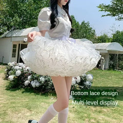 pantsparadises Multi-layer Ruffled Petticoats for Women Fluffy Bubble Skirt Crinoline Underskirt No Hoop Boneless Lolita Puffy Skirt Mini Skirt