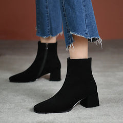 pantsparadises Vintage Suede Women Ankle Boots Fashion Thick Heel Short Booties Autumn Winter Women's Shoes