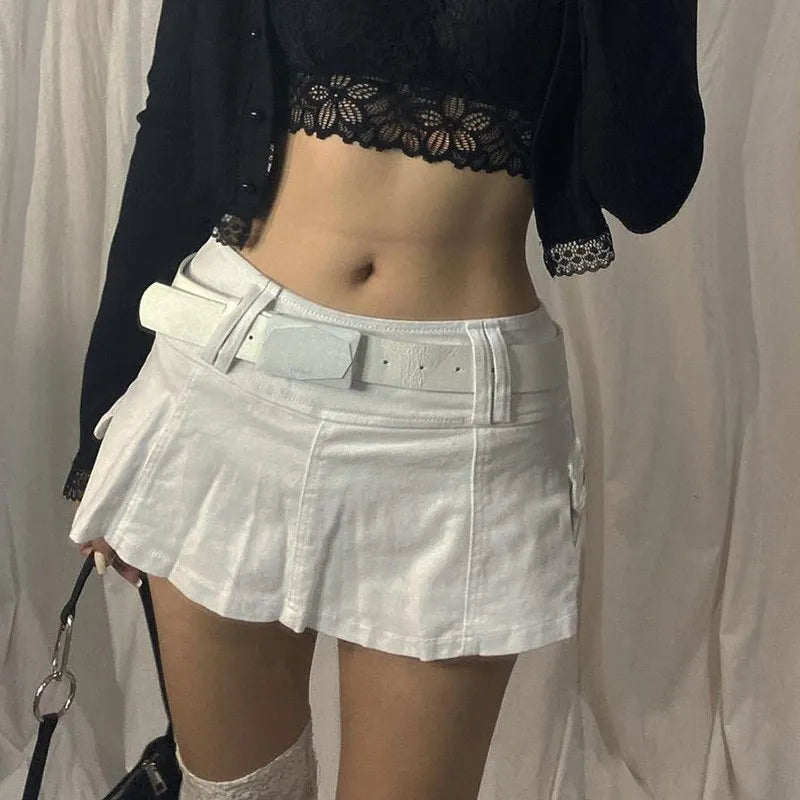 pantsparadises Goth Pastel Micro Skirts Low Rise Black Pocket Patchwork A-Line Skirt Aesthetic Outfit Vintage Harajuku Streetwear Style y2k