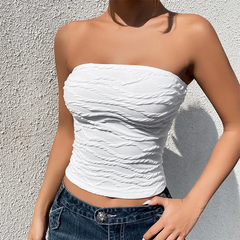 Summer Solid Colour Striped Top Neckless Plunge Sexy Slim Sleeveless Pullover Neckless Top Simple Backless Girls' Tops