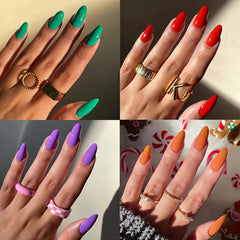 Fashion Solid Color Wearable Nail Art Nude Pink Green Purple Long Stiletto Finished False Nails Press on Nails with Glue