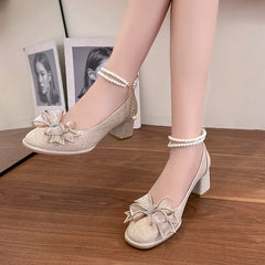 pantsparadises Womens Fashion New Elegant Party Shoes 2024 Summer Versatile Mary Jane Shoes Daily Sweet Style Bow Brand Design Womens Low Heels