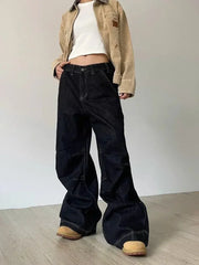 pantsparadises Grunge Black Jeans Women Y2k Vintage Oversized High Street Wide Cargo Denim Trousers Casual Baggy Straight Denim Pants