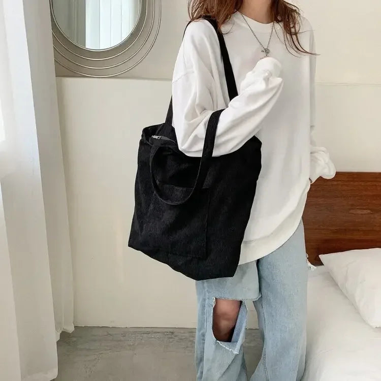 pantsparadises Women Corduroy Tote Bag Large Shoulder Hobo Bags Casual Handbags Big Capacity Shopping Work Bag