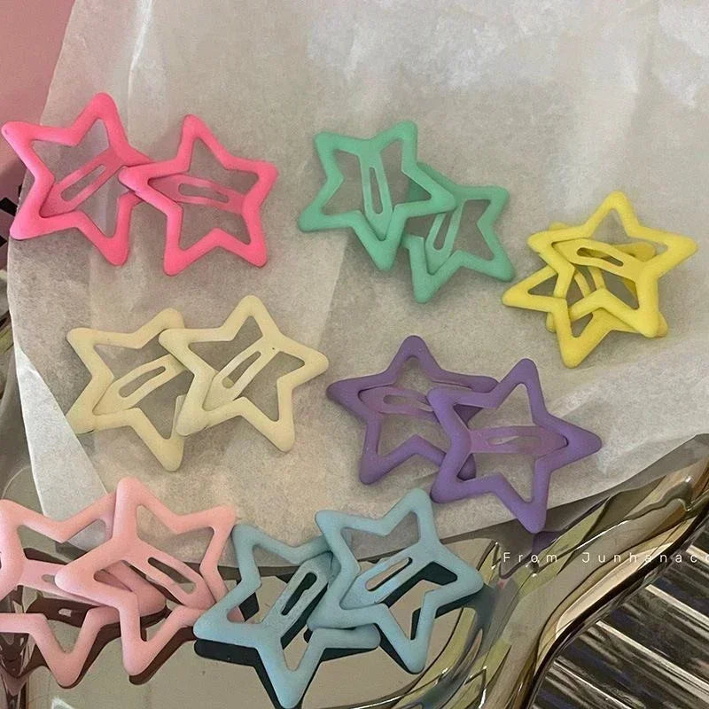 pantsparadises 20/10Pcs Girls Y2K BB Star Clips For Kids Solid Color Headwear Alloy Barrettes Cute Glitter Hair Clips Hairpins Hair Accessories