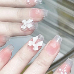 pantsparadises 24pcs Square Fake Nails for Women Cute Bride Heart Pink French Tips Y2K Press on False Nail Supplies Nail Kit