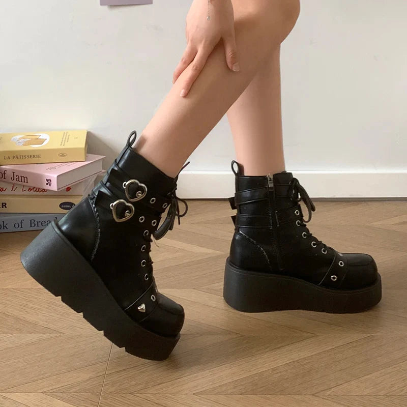 pantsparadises Women's Boots Autumn Women Ankle Boots Platform Wedges High Heels Short Boots New Fashion Design Zip Cosplay Shoes of Women