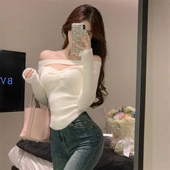 pantsparadises trashy outfits Spring Elegant Pullover Women Casual Solid Korean Style Long Sleeve Knitted Sweater Sweet Soft Sweater Female Y2K Crop Tops