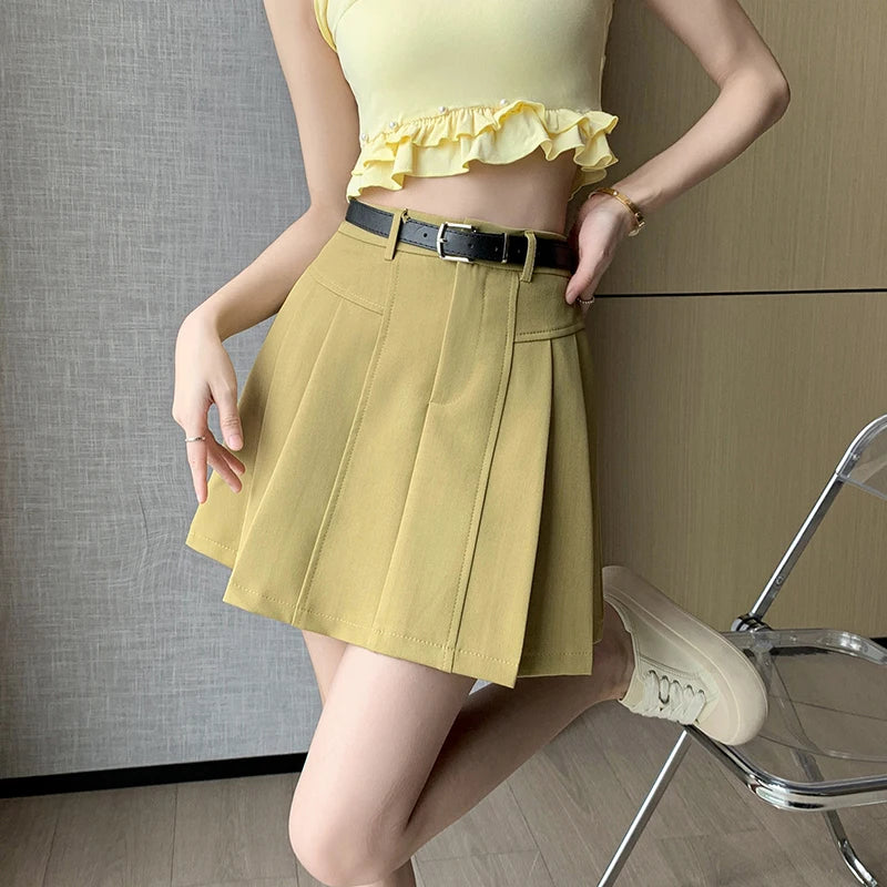 Korean Fashion High Waist A-line Mini Pleated Skirts Womens 2024 Spring Summer Casual Short Skirts Femme Skater Skirt