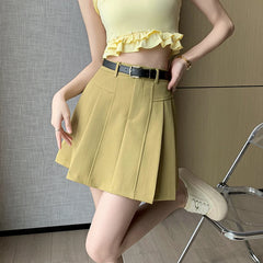 Korean Fashion High Waist A-line Mini Pleated Skirts Womens 2024 Spring Summer Casual Short Skirts Femme Skater Skirt