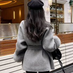 pantsparadises winter dinner outfits High End Double-sided Wool Strapping Real Wool Fur Coat Women's Removable Cuffs Fox Fur Temperament Cashmere Short Jacket