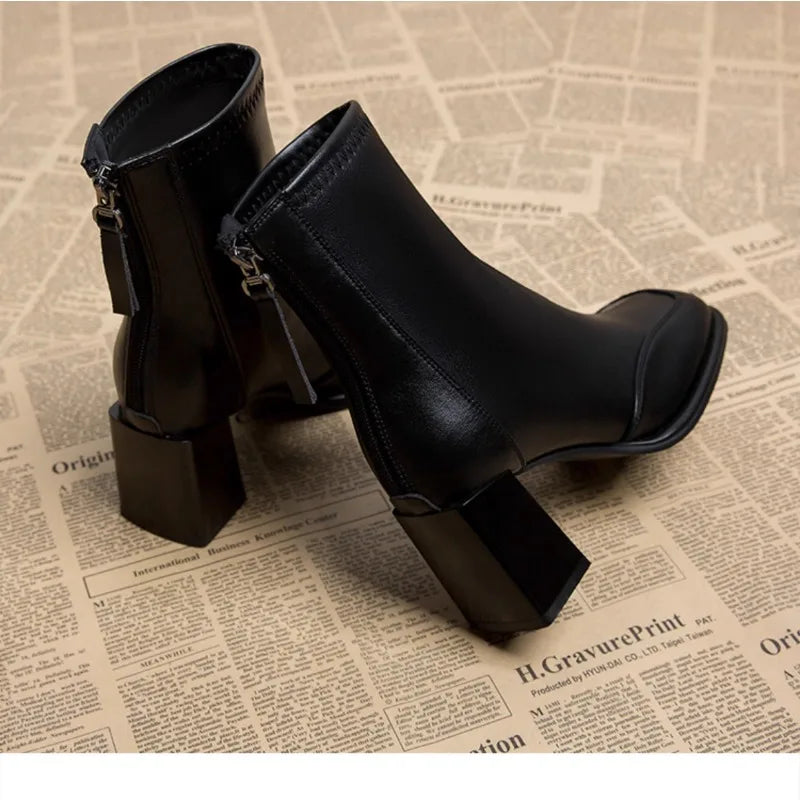 pantsparadises Booties Very High Heels Shoes for Women Heeled Brown Leather Footwear Work Short Female Ankle Boots Pu Sale Y2k Autumn Quality