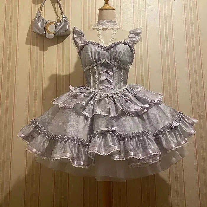 pantsparadises Sweet Lolita Princess Dress Women Sweet Bow Ruffles Evening Party Mini Dress Japanese Harajuku Retro Kawaii Y2k Vestidos