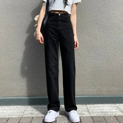 pantsparadises New Arrival OL Work Women Denim Jeans Straight Classic Black Loose Casual Pants Dropship New Arrivals Daily Toursers Female