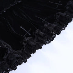 pantsparadises Women Sexy Fashion Cross Summer Embroidery Black Gothic Style Casual Party Stylish Lace Trim Mini Skirts