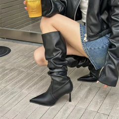 pantsparadises Sexy Winter Women High Boots Fashion Pointed Toe Stiletto Heel Long Boots Ladies Elegant Knee High Boots Shoes