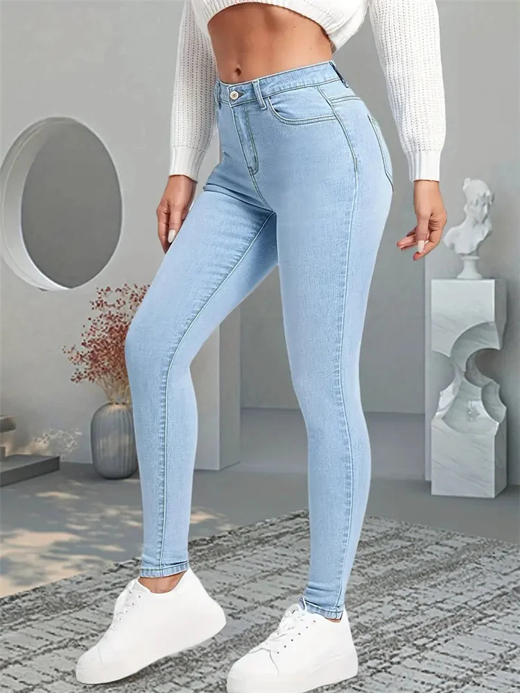 2024 Women Stretch Skinny Jeans Lady Slim Fit Pencil Jeans Girls Leggings Straight Leg Pants Light Blue Gray Black Sexy Trousers