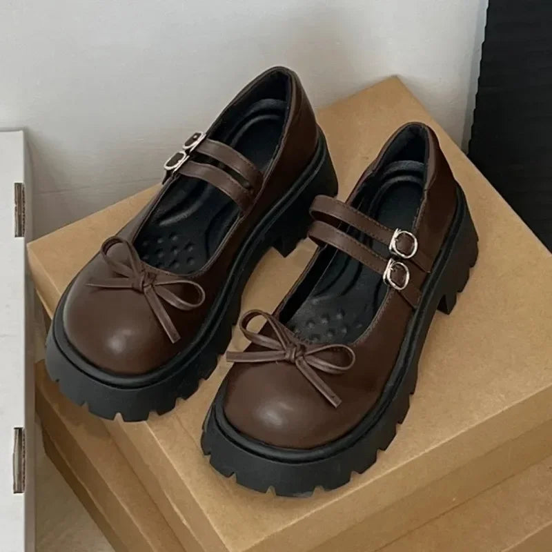 pantsparadises cute winter outfits Casual Woman Shoe Round Toe Shallow Mouth Pumps Platform All-Match Female Footwear Bow-Knot Oxfords Heels Comfortable Loafers