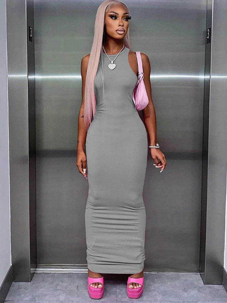 pantsparadises Ribbed Sexy Y2K Clothes Sleeveless Bodycon Maxi Dresses For Women Club Birthday Party Streetwear Elegant Outfits