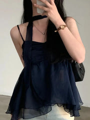 pantsparadises BACK TO SCHOOL OUTFIT Korean Fashion Sexy Tank Top Loose Women Aesthetic Sleeveless Y2k Sweet Camis Party Female Halter Collar Casual Clothes Summer