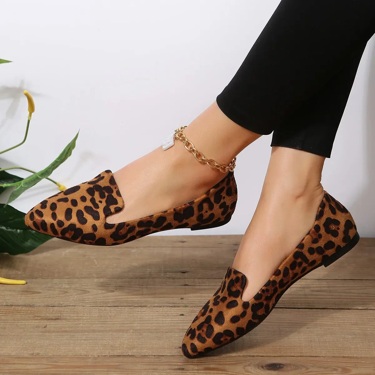 pantsparadises Loafers Flats Leopard Pointed Toe Casual Women Shoes New Comfortable Walking Mujer Zapatos:Wear-resisting